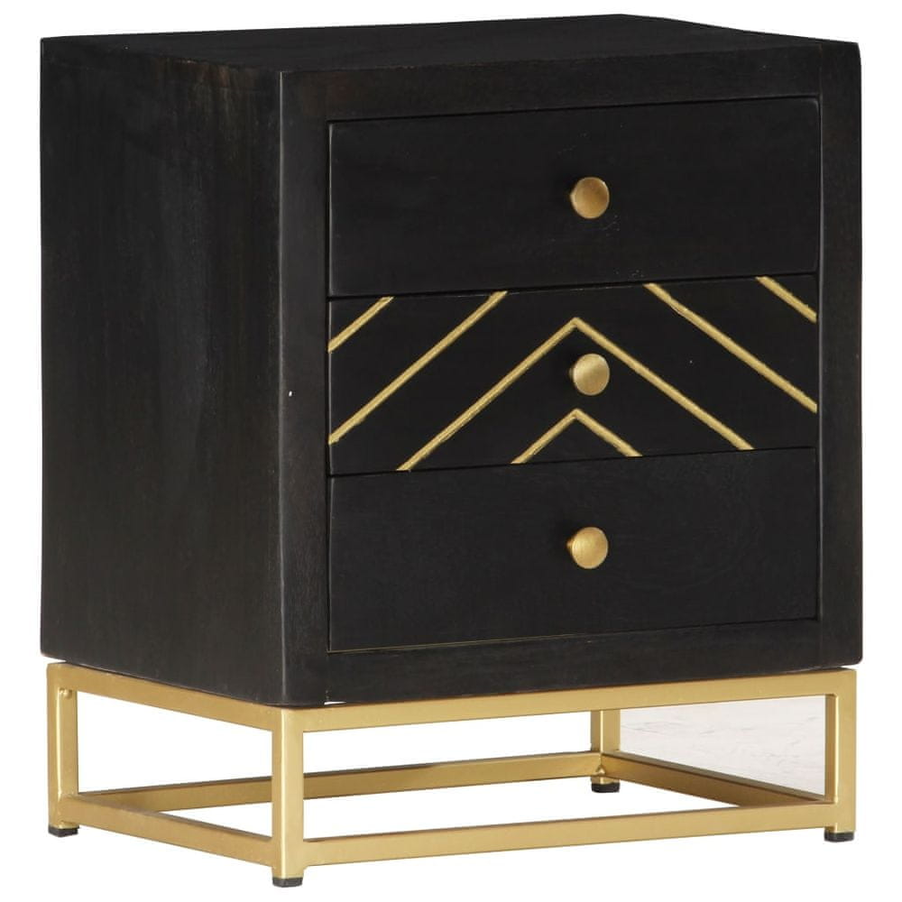 Vidaxl Nočný stolík čierno-zlatý 40x30x50 cm mangovníkový masív